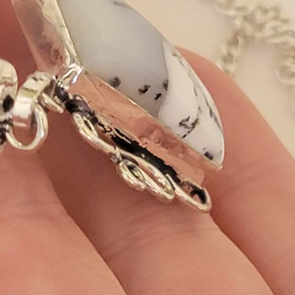 Dendritic Opal Sterling Silver Necklace, 20 Inch Handmade Statement Jewelry - Picture 3 of 10